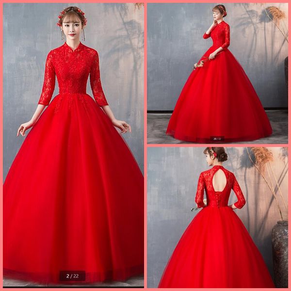 2021 robe de soiree red lace ball gown wedding dresses high neckline princess hollow back elegant bride dress 3/4 sleeve gorgeous appliques, White
2021 robe de soiree red lace ball gown wedding dresses high neckline princess hollow back elegant bride dress 3/4 sleeve gorgeous appliques, White