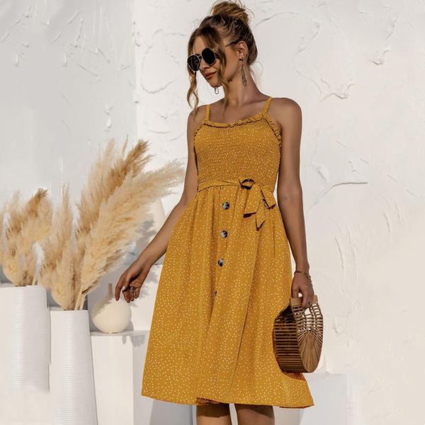 casual dresses spaghetti strap polka dot beach women dress 2021 summer floral boho yellow for femme robe vestidos, Black;gray
casual dresses spaghetti strap polka dot beach women dress 2021 summer floral boho yellow for femme robe vestidos, Black;gray