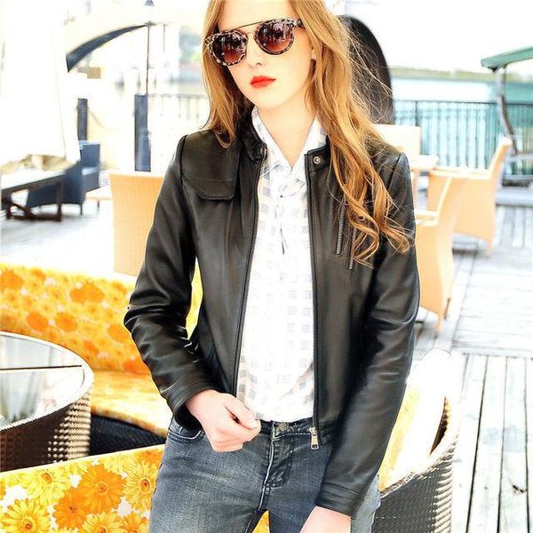 women's leather & faux genuine jacket women motorcycle 100% real sheepskin slim fit fashion soft sheep skin coat outerwear jaqueta de c, Black
women's leather & faux genuine jacket women motorcycle 100% real sheepskin slim fit fashion soft sheep skin coat outerwear jaqueta de c, Black