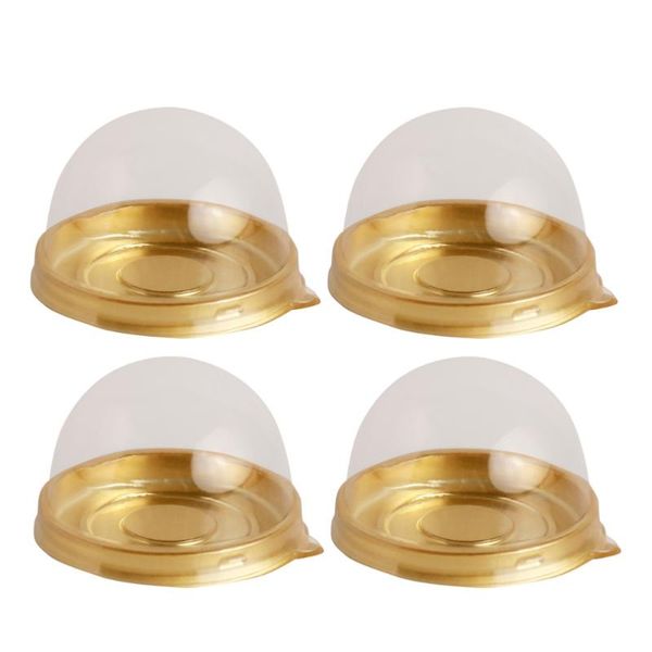gift wrap 50pcs round egg-yolk puff mooncake box transparent packing (gold)