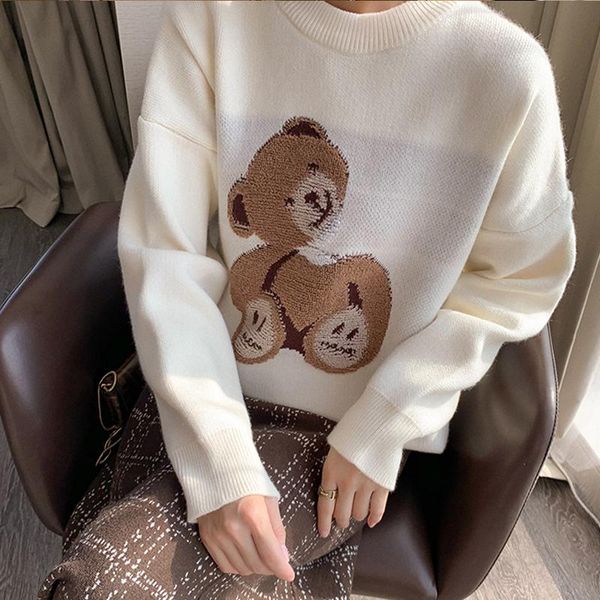 japanese style pullover kawaii bear graphic loose long sleeve round neck sweater solid soft cute women's sweaters, White;black
japanese style pullover kawaii bear graphic loose long sleeve round neck sweater solid soft cute women's sweaters, White;black