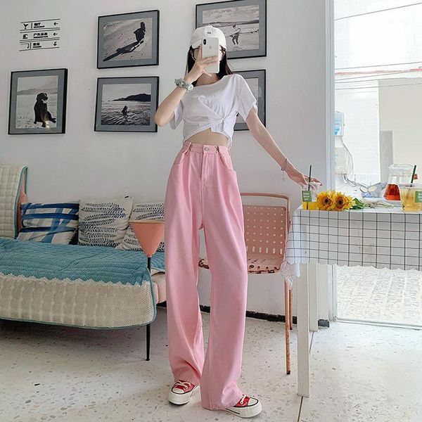 women's jeans high waist loose korean mopping for women straight pants mom boyfriend female wide-leg streetwear trousers, Blue 
women's jeans high waist loose korean mopping for women straight pants mom boyfriend female wide-leg streetwear trousers, Blue