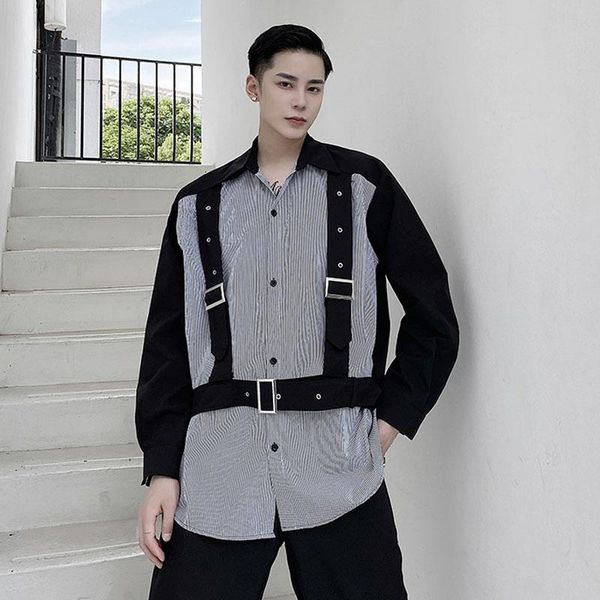male streetwear hip hop loose shirt stage show clothes men functional style bandage stripe splice long sleeve casual men's shirts, White;black
male streetwear hip hop loose shirt stage show clothes men functional style bandage stripe splice long sleeve casual men's shirts, White;black