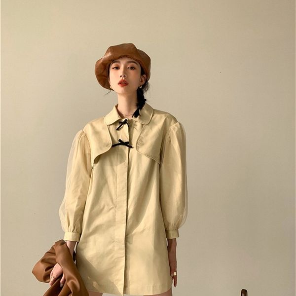women's blouses & shirts mesh puff sleeve short trench coat for women bow designer collar coats and jackets khaki autumn clothing, White
women's blouses & shirts mesh puff sleeve short trench coat for women bow designer collar coats and jackets khaki autumn clothing, White