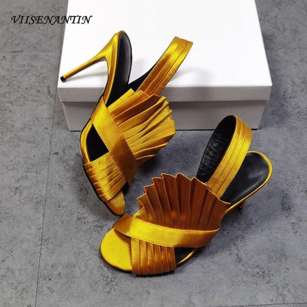 pleated silk satin women party sandal shoes one side open back strap shoe 2021 fashon female sapatos runway yellow sandals, Black
pleated silk satin women party sandal shoes one side open back strap shoe 2021 fashon female sapatos runway yellow sandals, Black