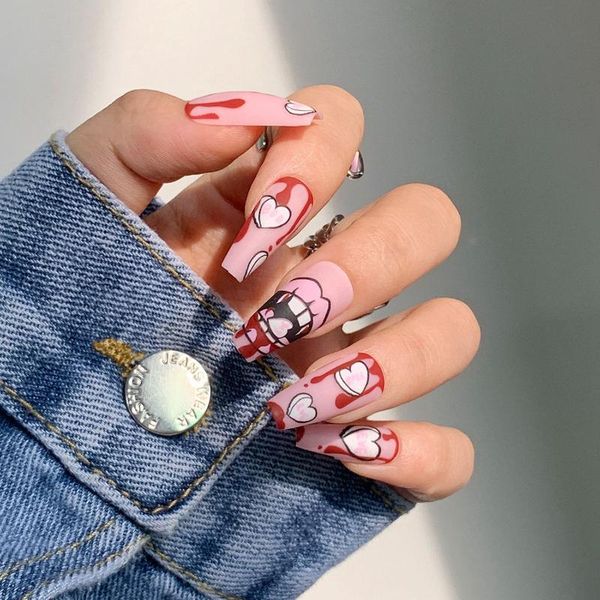 false nails 24pcs long detachable blood lip pattern coffin shaped fake with glue acrylic ballerina nail accessory art tips, Red;gold
false nails 24pcs long detachable blood lip pattern coffin shaped fake with glue acrylic ballerina nail accessory art tips, Red;gold