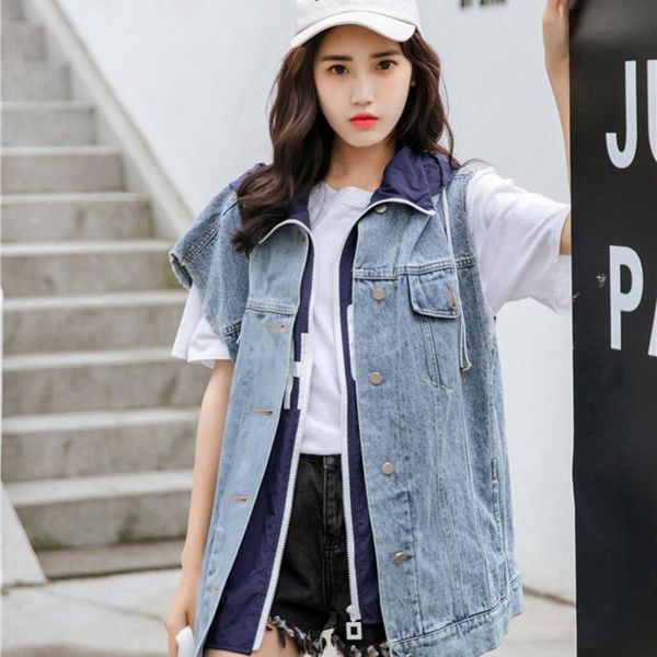 women's vests mexemara fashion the fake two pieces hooded loose cowboy vest, Black;white
women's vests mexemara fashion the fake two pieces hooded loose cowboy vest, Black;white