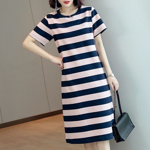 striped dress 2021 summer new women korean loose mid long short sleeve vestido, Black;gray
striped dress 2021 summer new women korean loose mid long short sleeve vestido, Black;gray