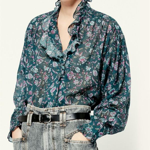women's blouses & shirts 100% cotton floral print ruffles long sleeve loose female 2021 early autumn lady blouse, White
women's blouses & shirts 100% cotton floral print ruffles long sleeve loose female 2021 early autumn lady blouse, White