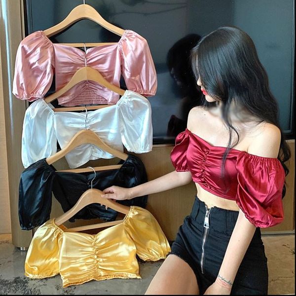 womens shirt solid slash neck blouses sweet exposed navel short sleeve color shirts drop, White
womens shirt solid slash neck blouses sweet exposed navel short sleeve color shirts drop, White