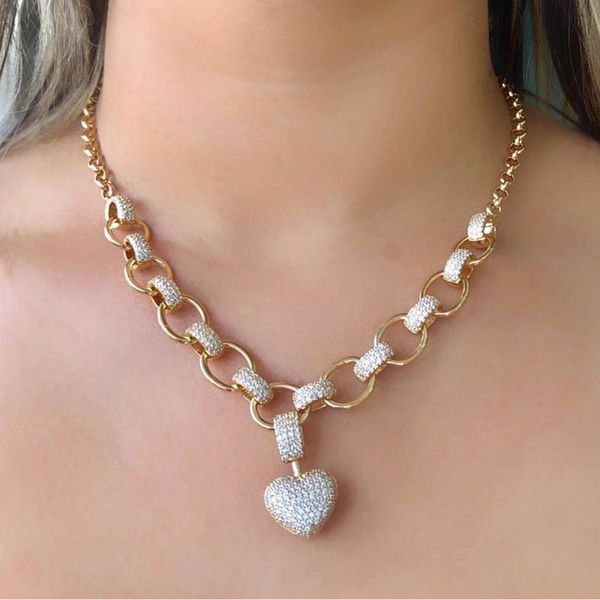 pendant necklaces luxury heart shape white zircon gold color link chain choker necklace adjust women punk party bijoux wholesale, Silver
pendant necklaces luxury heart shape white zircon gold color link chain choker necklace adjust women punk party bijoux wholesale, Silver