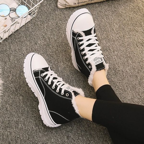 boots winter boots with solid leather plush chunky shoes woman ankle hook loop flat skin more size snow ct7s, Black