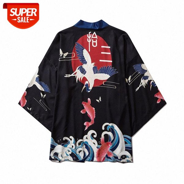 japanese ukiyo-e robe wave carp crane print kimono men's and women's loose three-quarter sleeve shirt thin #6s1w, White;black
japanese ukiyo-e robe wave carp crane print kimono men's and women's loose three-quarter sleeve shirt thin #6s1w, White;black