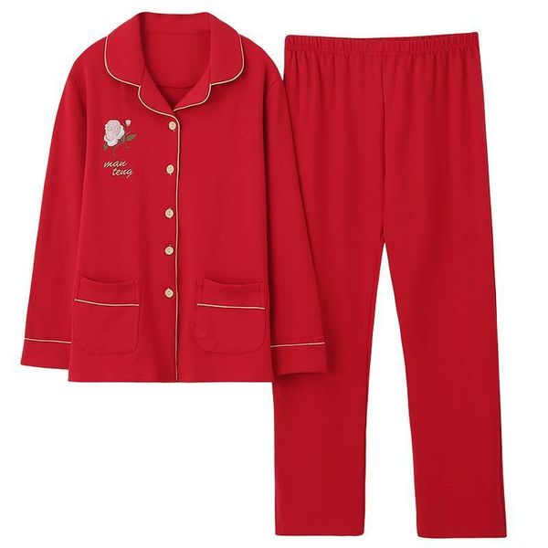 women's sleepwear chinese red spring autumn longsleeve cotton grid cardigan twopiece pajamas women embroidered loose soft bridal home s, Black;red
women's sleepwear chinese red spring autumn longsleeve cotton grid cardigan twopiece pajamas women embroidered loose soft bridal home s, Black;red