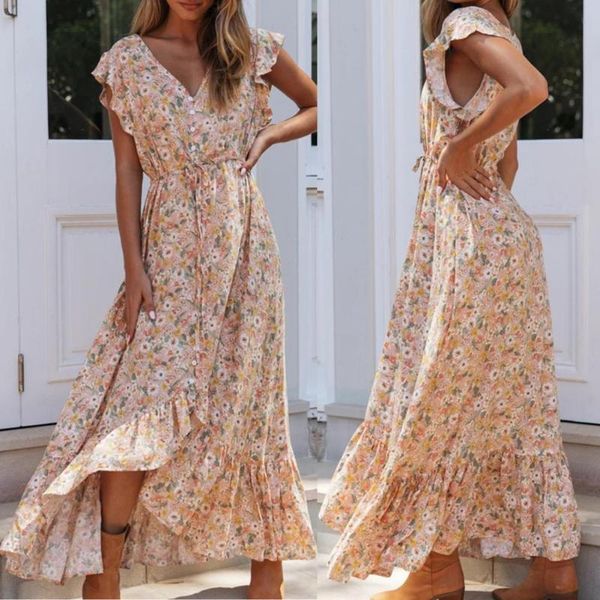casual dresses summer beach dress ruffle floral print women bohemia vneck irregular hem maxi streetwear party robe elegant sundress, Black;gray
casual dresses summer beach dress ruffle floral print women bohemia vneck irregular hem maxi streetwear party robe elegant sundress, Black;gray