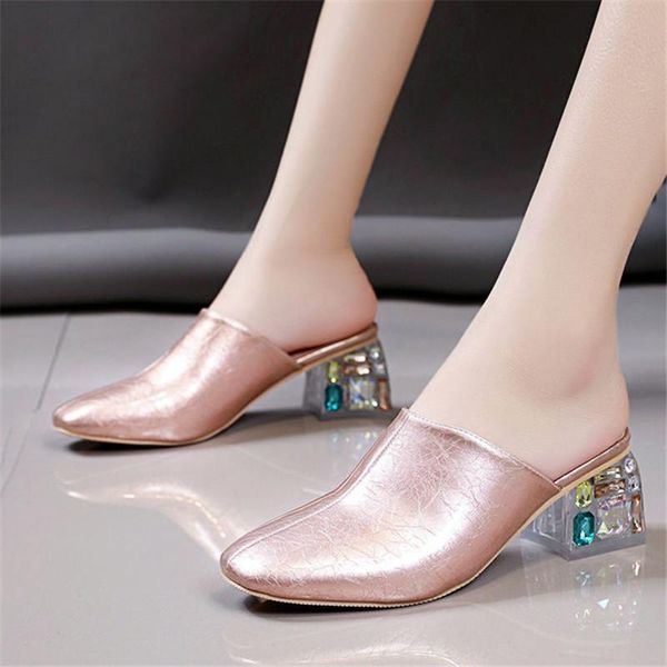 rose gold pu leather square heel womens mules shoes shallow low-heeled office lady rhinestone outside casual slippers, Black
rose gold pu leather square heel womens mules shoes shallow low-heeled office lady rhinestone outside casual slippers, Black