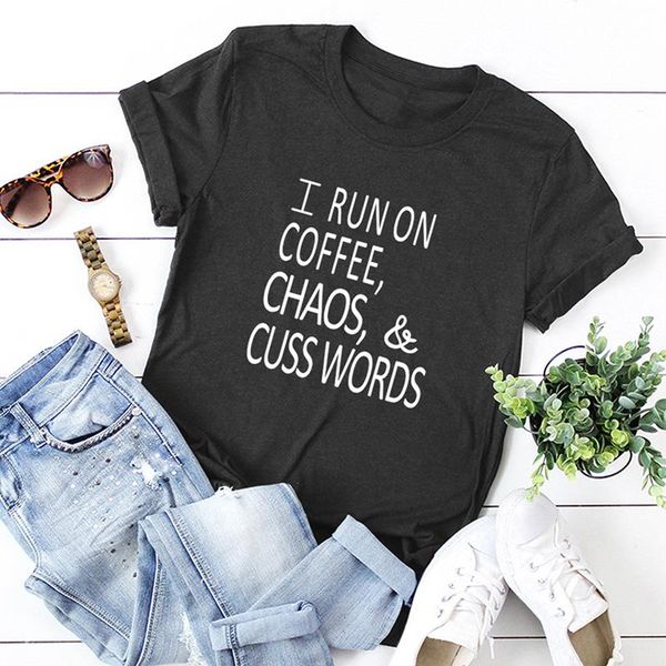 women's t-shirt women short sleeves o neck letters print run on coffee chaos tshirt plus size cotton cool t shirt harajuku casual, White 
women's t-shirt women short sleeves o neck letters print run on coffee chaos tshirt plus size cotton cool t shirt harajuku casual, White