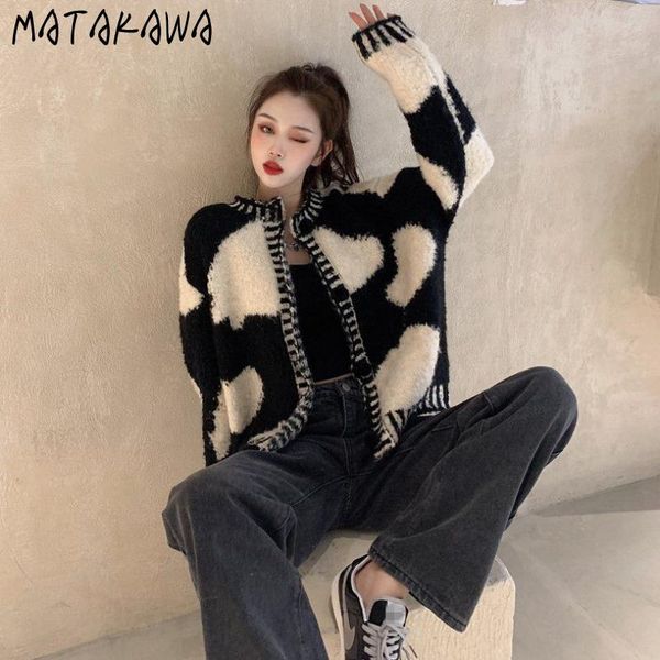 women's jackets matakawa knitted autumn contrast color fashion o neck long sleeve woman jacket loose outerwear female cardigan coat, Black;brown
women's jackets matakawa knitted autumn contrast color fashion o neck long sleeve woman jacket loose outerwear female cardigan coat, Black;brown