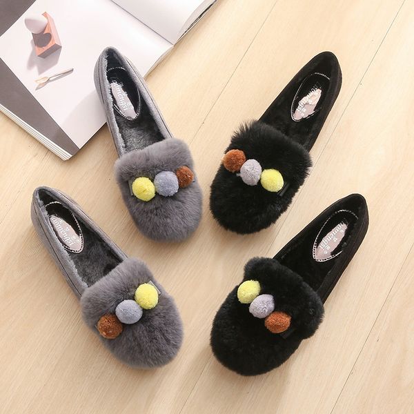 dress shoes multicolor pompom flats rabbits fur cotton for women shallow slip on loafers winter comfy flock round toe hairy moccasins a238, Black
dress shoes multicolor pompom flats rabbits fur cotton for women shallow slip on loafers winter comfy flock round toe hairy moccasins a238, Black