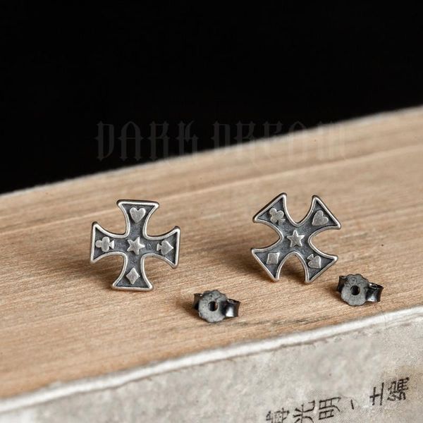 stud quality 925 sterling silver earrings for men and women christ cross poker fashion trend earring jewely, Golden;silver