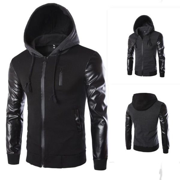 men's jackets hooded jacket korean style fashion sleeves and leather sweater, Black;brown
men's jackets hooded jacket korean style fashion sleeves and leather sweater, Black;brown