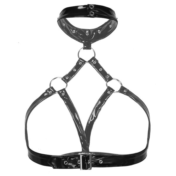 womens lingerie open cup bra patent leather bras halter neck hollow out open front o-ring rivet harness underwear, Black;white
womens lingerie open cup bra patent leather bras halter neck hollow out open front o-ring rivet harness underwear, Black;white