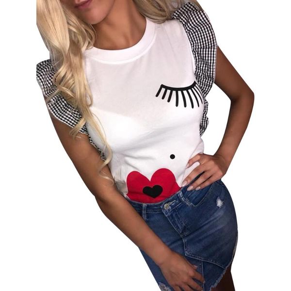 women's t-shirt summer patchwork slim women ruffles short sleeve tees 2021 elegant casual printed ladies o neck white black d30
women's t-shirt summer patchwork slim women ruffles short sleeve tees 2021 elegant casual printed ladies o neck white black d30