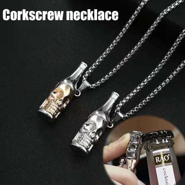 pendant necklaces 2021 fashion bottle opener necklace men's simple skull wine titanium steel, Silver
pendant necklaces 2021 fashion bottle opener necklace men's simple skull wine titanium steel, Silver