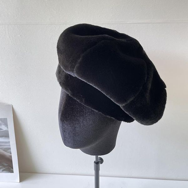 berets winter warm imitation fur painter hat with fixed clip female big slab face small beret fashion pumpkin, Blue;gray 
berets winter warm imitation fur painter hat with fixed clip female big slab face small beret fashion pumpkin, Blue;gray