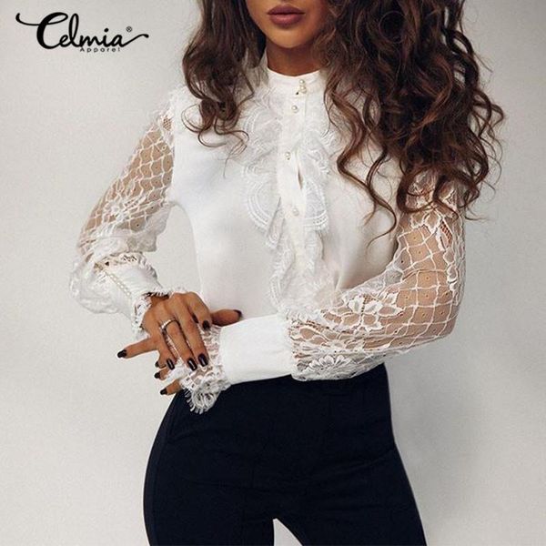 women's blouses & shirts celmia casual stand collar lace stitching long sleeve fashion office shirt summer elegant ruffles, White
women's blouses & shirts celmia casual stand collar lace stitching long sleeve fashion office shirt summer elegant ruffles, White