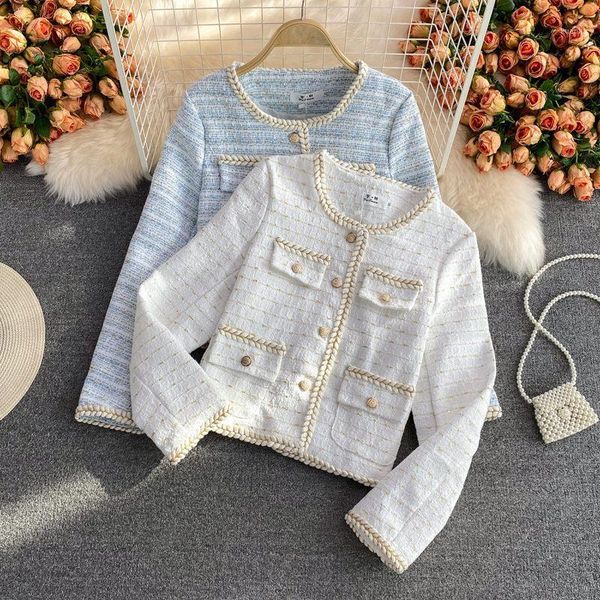 women's suits & blazers 2021 autumn temperament o-neck tweed jacket single-breasted long sleeve overcoat ladies white short suit jacket, White;black
women's suits & blazers 2021 autumn temperament o-neck tweed jacket single-breasted long sleeve overcoat ladies white short suit jacket, White;black