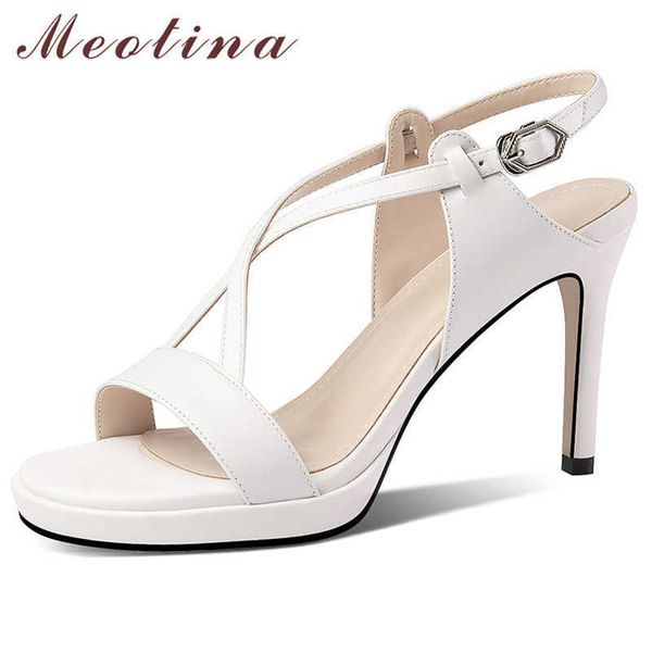meotina women shoes cross-tied natural genuine leather sandals platform stiletto high heel shoes buckle round toe lady sandals 210608, Black 
meotina women shoes cross-tied natural genuine leather sandals platform stiletto high heel shoes buckle round toe lady sandals 210608, Black
