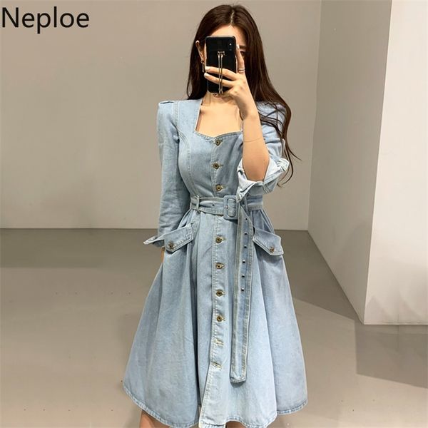 neploe elegant square collar women denim dress chic single breasted long sleeve vestidos lace up slim waist female dresses 94506 210422, Black;gray
neploe elegant square collar women denim dress chic single breasted long sleeve vestidos lace up slim waist female dresses 94506 210422, Black;gray