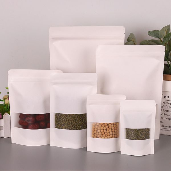 50pcs white kraft paper bag for snack food packaging dried fruit stand-up food paper bags with hd window
50pcs white kraft paper bag for snack food packaging dried fruit stand-up food paper bags with hd window