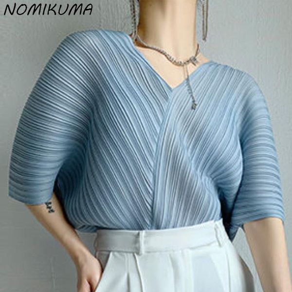 women's blouses & shirts nomikuma korean folds chiffon short sleeve v-neck causal woman shirt 2021 summer fashion elegant blusas de mu, White
women's blouses & shirts nomikuma korean folds chiffon short sleeve v-neck causal woman shirt 2021 summer fashion elegant blusas de mu, White