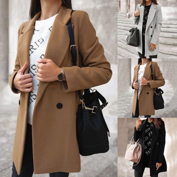 women's wool & blends fashion lapel mid-length jacket coat casual solid buttons woolen warm streetwear female winter long sleeve womens, Black
women's wool & blends fashion lapel mid-length jacket coat casual solid buttons woolen warm streetwear female winter long sleeve womens, Black