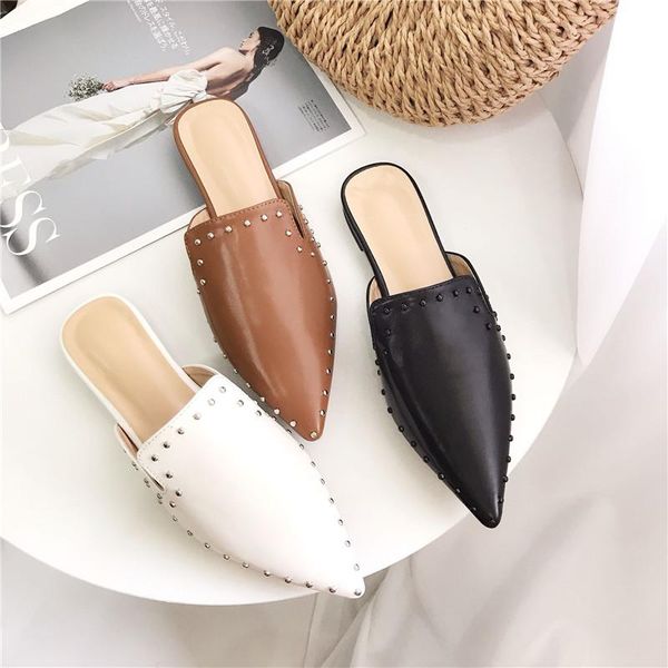 slippers leather mules woman shoes low heels fashion rivet pointed toe slides summer slip on loafers sandals white brown black
slippers leather mules woman shoes low heels fashion rivet pointed toe slides summer slip on loafers sandals white brown black