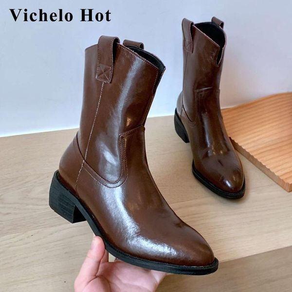 boots vichelo split leather three colors western pointed toe thick med heel slip on daily wear ankle l04, Black
boots vichelo split leather three colors western pointed toe thick med heel slip on daily wear ankle l04, Black