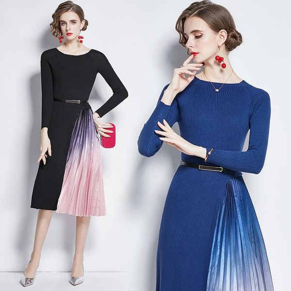 casual dresses runway design women fall spring gradient color pleated sweater dress elegant long sleeve ol mid knitted with belt, Black;gray
casual dresses runway design women fall spring gradient color pleated sweater dress elegant long sleeve ol mid knitted with belt, Black;gray
