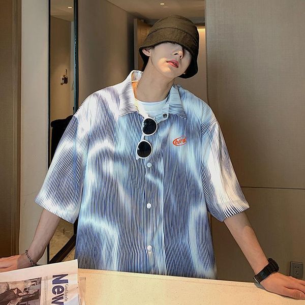 summer youth fashion men's personality tie-dye printing short-sleeved shirt casual all-match black/blue shirts, White;black
summer youth fashion men's personality tie-dye printing short-sleeved shirt casual all-match black/blue shirts, White;black
