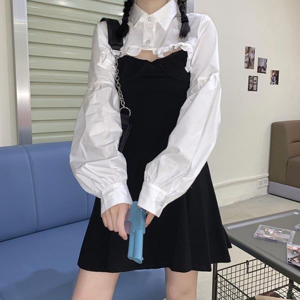 casual dresses japanese 2021 harajuku streetwear puff sleeve short white shirt + black suspender dress 2 pcs set mini western style, Black;gray
casual dresses japanese 2021 harajuku streetwear puff sleeve short white shirt + black suspender dress 2 pcs set mini western style, Black;gray