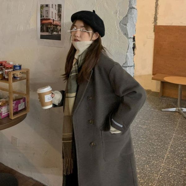 women's wool & blends fall/winter latest korean style woolen overcoat british loose long-sleeved coat fashion, Black
women's wool & blends fall/winter latest korean style woolen overcoat british loose long-sleeved coat fashion, Black