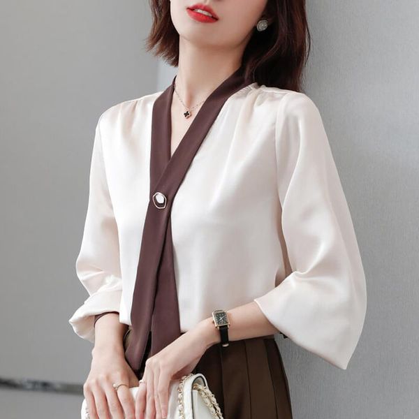 women's blouses & shirts korean fashion ribbon chiffon blouse elegant long-sleeve office lady shirt 2021 autumn patchwork women blusa, White
women's blouses & shirts korean fashion ribbon chiffon blouse elegant long-sleeve office lady shirt 2021 autumn patchwork women blusa, White