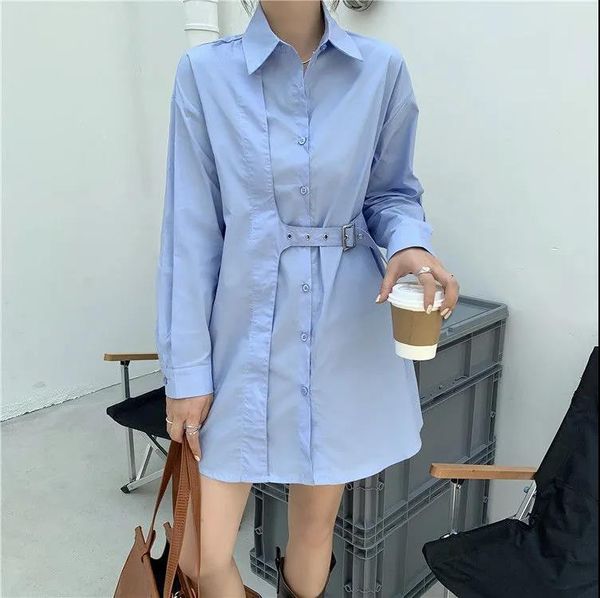 women's polos design sense niche blue shirt skirt female spring hong kong style retro korean loose mid-length long-sleeved 4uyi, White
women's polos design sense niche blue shirt skirt female spring hong kong style retro korean loose mid-length long-sleeved 4uyi, White