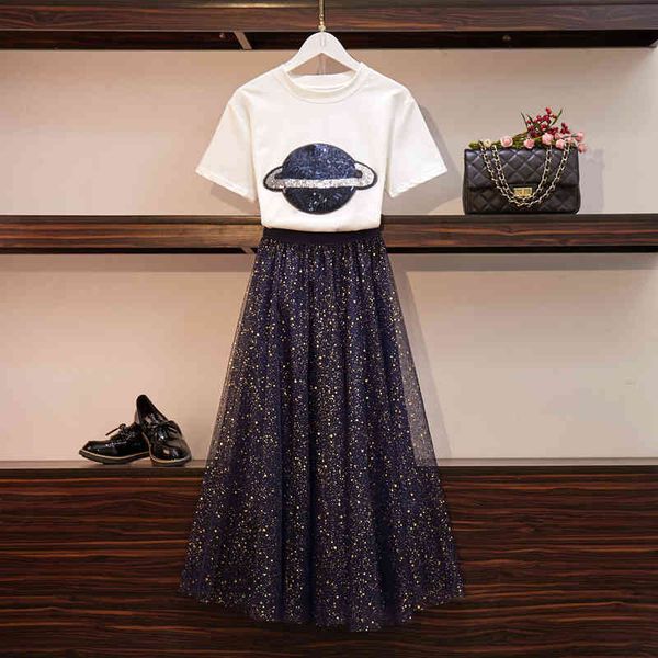 summer women's suit short sleeve sequined planet t-shirt + gilding sequins mesh skirt long define fashion 2 piece sets v9up, Black
summer women's suit short sleeve sequined planet t-shirt + gilding sequins mesh skirt long define fashion 2 piece sets v9up, Black