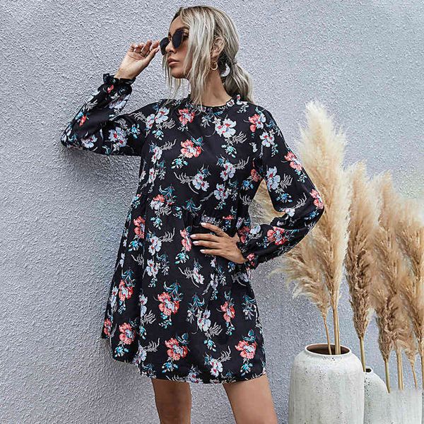women winter fashion floral dress 2021 casual full sleeve autumn high waist loose print, Black;gray
women winter fashion floral dress 2021 casual full sleeve autumn high waist loose print, Black;gray