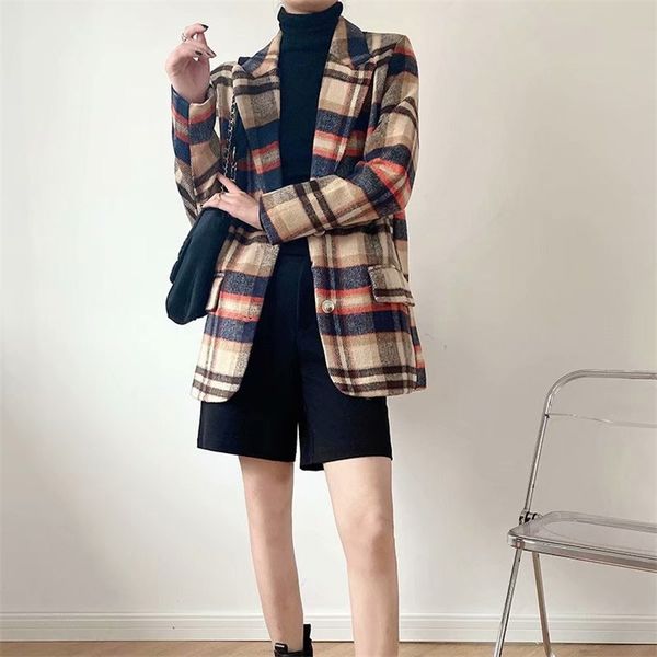 autumn and winter women's jacket casual plaid single-breasted pocket decorative 210430, White
autumn and winter women's jacket casual plaid single-breasted pocket decorative 210430, White