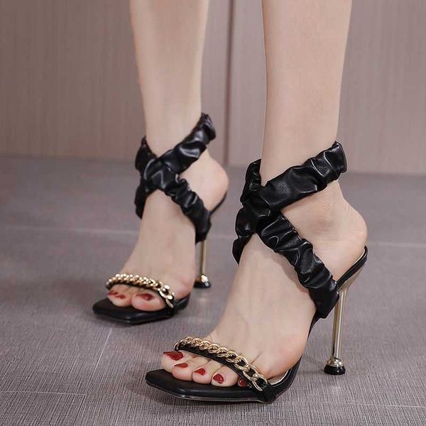 sandals woman plus size high heels women pumps cross bandage thin heel ruffle decoration metal chain fashion party shoes, Black
sandals woman plus size high heels women pumps cross bandage thin heel ruffle decoration metal chain fashion party shoes, Black