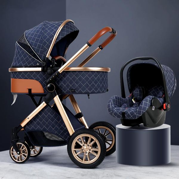strollers# luxury baby stroller 3 in 1 high landscape cart can sit lie portable pushchair cradel infant carrier
