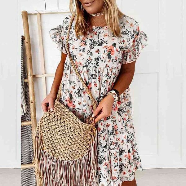 casual loose bohe flowers womens dresses print all match short ruffle sleeve dress sundress elegant summer ladies clothing, Black;gray
casual loose bohe flowers womens dresses print all match short ruffle sleeve dress sundress elegant summer ladies clothing, Black;gray